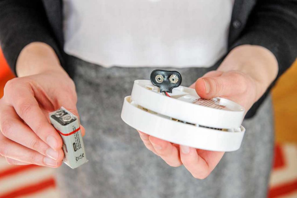 woman holding a detector with a battery