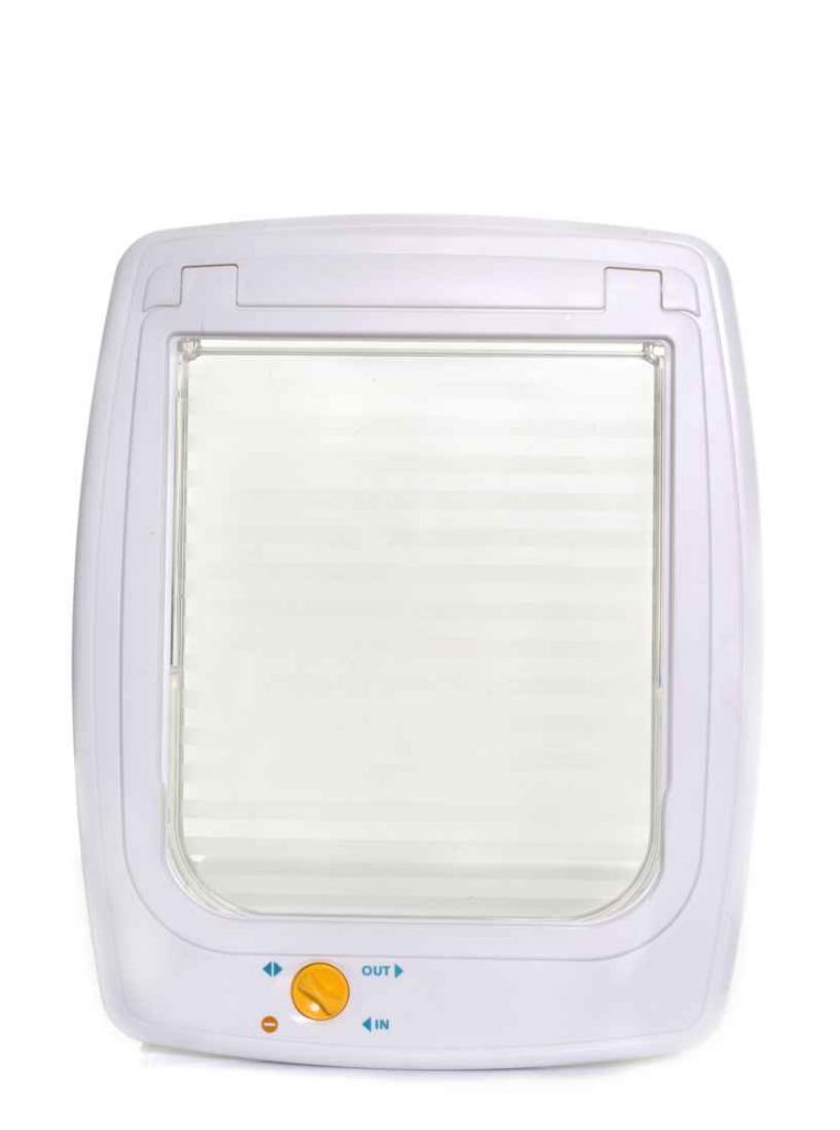 white dog door in front of white background